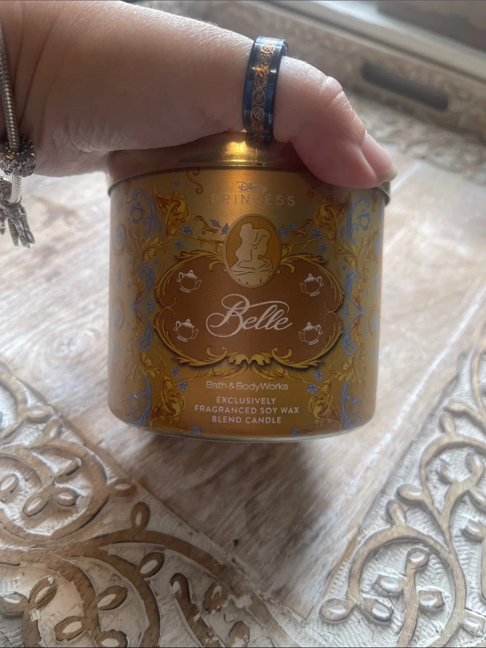Bath & Body Works Belle Fragranced Candle - Gold and Blue